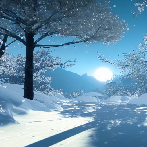 A vision of paradise, Unreal Engine, SAMSUNG Style, winter, snow, The word "Happy New Year" must come out, rising sun