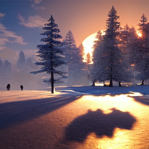 A vision of paradise, Unreal Engine, winter, The word "NEW YEAR" must come out, rising sun, samsung style