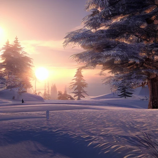 A vision of paradise, Unreal Engine, winter, rising sun, samsung style, The word "AI CENTER" must come out