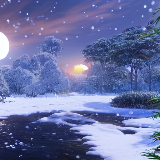 A vision of paradise, Unreal Engine, winter, rising sun, samsung style, "Happy new year" must be included