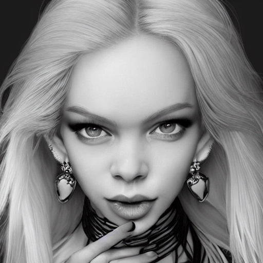 hyper realistic full body portrait of sexy Elsa Jean, having a choker and luxurious necklaces, slender and slim, perfect naked breast, detailed eyes, coherent symmetrical face, digital art, perfect anatomy, hyper detailed, highly intricate, concept art, award winning photograph, rim lighting, sharp focus, 8k resolution wallpaper, smooth, denoise