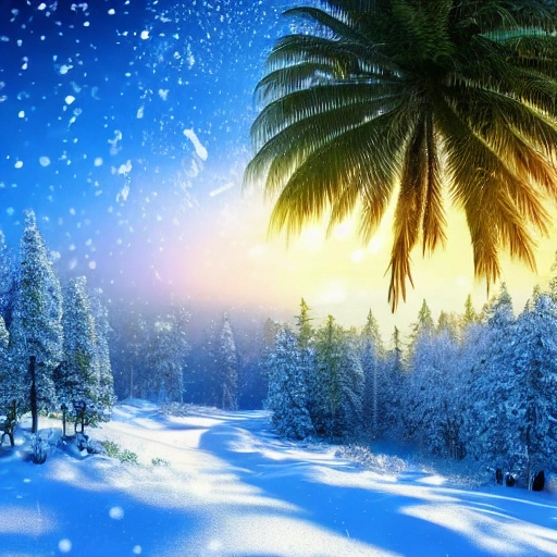 A realistic beautiful natural landscape, 4k resolution, hyper detailed, The word "HAPPY NEW YEAR" must come out, A vision of paradise, SAMSUNG Style, winter, snow