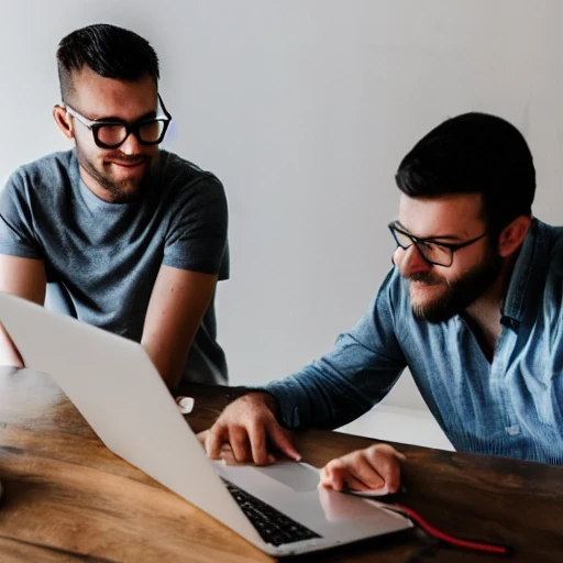 two developers working hard, fire, macbook, a lot of projects