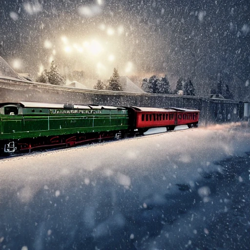 steam train driving through the snow, the polar express, scenic landscape, stunning environment, dusk, ultra detailed, octane render, ultra detail, volumetric lighting, vivid colours, photorealistic, photography, lifelike, high resolution, digital art, ultra wide angle lens, aerial view, elevated view, wallpaper --ar 3:2 --v 4, dark academy