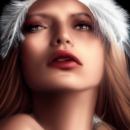 hyper realistic portrait of sexy girl, having a feather cap, a choker and luxurious necklaces, slender and slim, perfect naked breast, detailed eyes, coherent symmetrical face, digital art, perfect anatomy, hyper detailed, highly intricate, concept art, award winning photograph, rim lighting, sharp focus, 8k resolution wallpaper, smooth, denoise