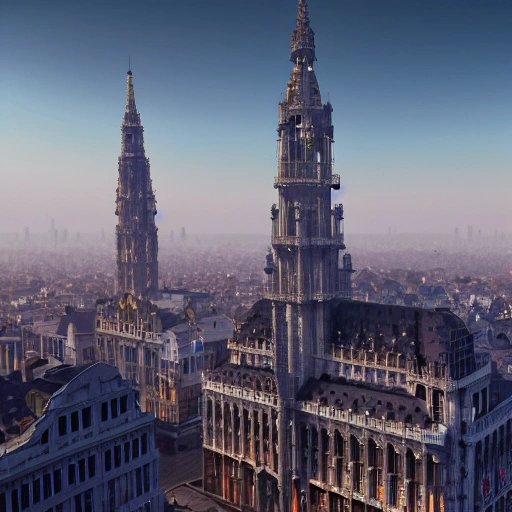 04.	Brussels centre art nouveau skyscrapers, Unreal Engine, Coherent, 8k resolution, HD, Beautiful Lighting, Warm Color Palette , Realistic, 3D Render, , by Caspar David Friedrich , Dramatic