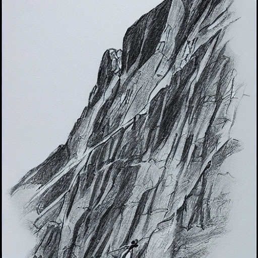 alpine climber in the swiss alps in danger, Pencil Sketch