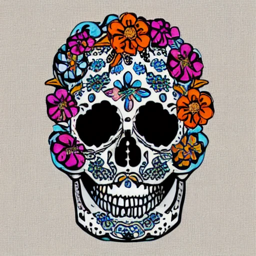 Gothic Floral Skull with strong colors