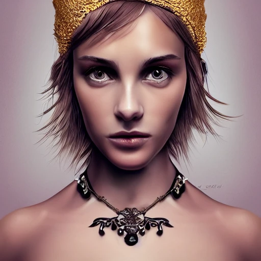 hyper realistic portrait of sexy girl, having a feather cap, a choker and luxurious necklaces, slender and slim, perfect naked breast, detailed eyes, coherent symmetrical face, digital art, perfect anatomy, hyper detailed, highly intricate, concept art, award winning photograph, rim lighting, sharp focus, 8k resolution wallpaper, smooth, denoise