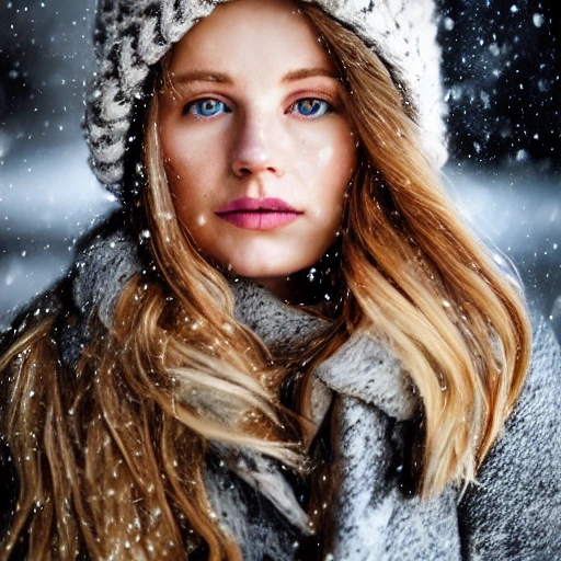 professional portrait photograph of a gorgeous! Norwegian girl in winter clothing with long wavy blonde hair, ((sultry flirty look)), freckles, beautiful symmetrical face, -artificial, -fake, -ugly, cute natural makeup, ((standing outside in snowy city street)), stunning modern urban upscale environment, ultra realistic, concept art, elegant, highly detailed, intricate, sharp focus, depth of field, f/1.8, 85mm, medium shot, mid shot, (centered image composition), (professionally color graded), ((bright soft diffused light)), volumetric fog, trending on instagram, trending on tumblr, hdr 4k, 8k, indistinguishable from a photo taken with a dslr, 1girl, 1photo, eyes and mouth professionally retouched in postproduction by a pro