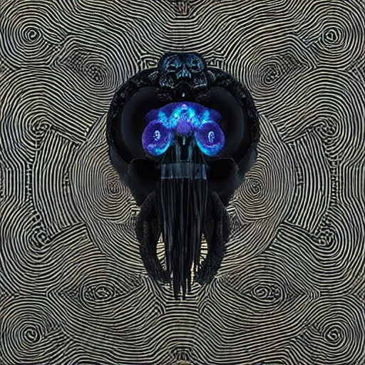 fully black background. background hex 000000. goddess princess face close-up portrait ram skull. sculpture made of gold and black charcoal and dichroic glass. jellyfish phoenix head, nautilus, orchid, skull, betta fish, bioluminiscent creatures, intricate artwork by Tooth Wu and wlop and beeple. octane render, trending on artstation, greg rutkowski very coherent symmetrical artwork. cinematic, hyper realism, high detail, octane render, 8k