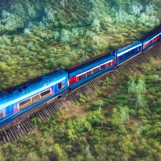 train driving in the see, ultra detailed, octane render, ultra detail, intricate detail, volumetric lighting, vivid colours, photorealistic, photography, lifelike, high resolution, digital art, ultra wide angle lens, aerial view, elevated view, 