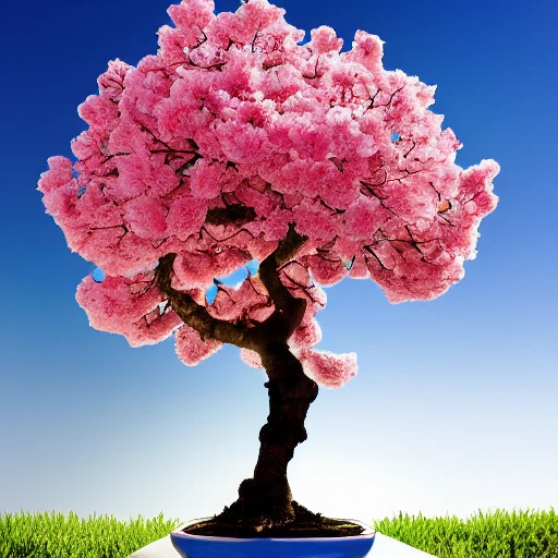 centered blossom tree with sakura flowers crossed with a bonsai, high quality, strong colors, 4k,2 by 3 size