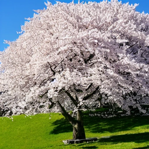 Cherry tree with white flowers
, in the middle of picture