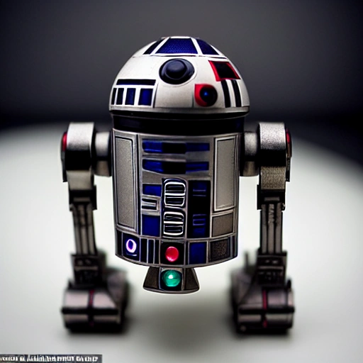 A dramatic droid from the Star Wars RPG universe, with intricate details and glossy metallic finish, photographed by Annie Leibovitz. The droid is captured in the moment of ingesting a small white capsule, set against a dark and moody backdrop. The image is captured with a Canon EOS 1DX Mark II camera, with a shallow depth of field and low ISO to enhance the contrast and provide a cinematic look. The lighting is set up to mimic the dim, atmospheric lighting of the Star Wars films, with soft studio lights diffused through a translucent scrim. The final image is to be a high-resolution, 8k, award-winning masterpiece, with a 3:2 aspect ratio for a horizontal orientation. --ar 3:2