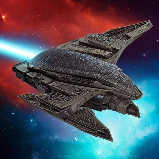 A stylish medium-sized freighter, inspired by the Ghtroc 720 from the Star Wars universe, with intricate details and a sleek, turtle-like shape. Circular like a turtle with a turtle shaped head. The freighter is captured in a dramatic pose, set against a bright and vibrant cosmic background. The image is captured with a Nikon D5 camera, with a wide-angle lens and high ISO to capture the grandeur of the freighter and the sweeping vistas of space. The lighting is set up to mimic the bright and warm sunlight of an outdoor summer day, with soft, diffuse sunlight filtered through a thin layer of clouds. The final image is to be a high-definition, cinematic masterpiece, with a 2:3 aspect ratio for a vertical orientation. --ar 2:3