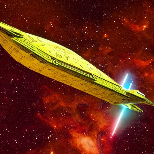 A stylish medium-sized freighter, inspired by the Ghtroc 720 from the Star Wars universe, with intricate details and a sleek, turtle-like shape. Circular like a turtle with a turtle shaped head. The freighter is captured in a dramatic pose, set against a bright and vibrant cosmic background. The image is captured with a Nikon D5 camera, with a wide-angle lens and high ISO to capture the grandeur of the freighter and the sweeping vistas of space. The lighting is set up to mimic the bright and warm sunlight of an outdoor summer day, with soft, diffuse sunlight filtered through a thin layer of clouds. The final image is to be a high-definition, cinematic masterpiece, with a 2:3 aspect ratio for a vertical orientation. --ar 2:3