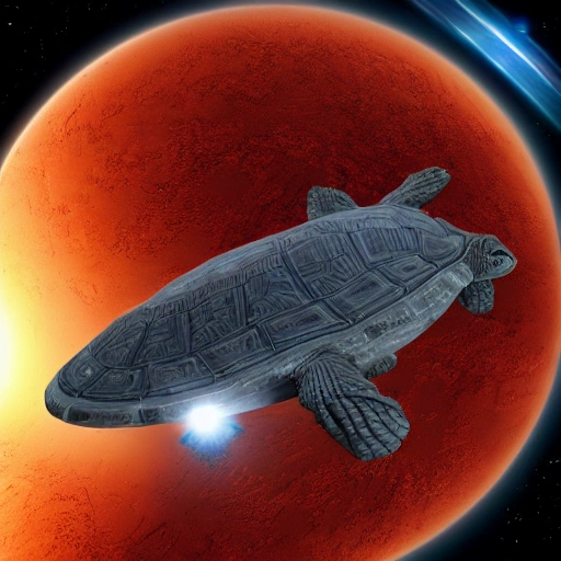 A stylish medium-sized freighter, inspired by the Ghtroc 720 from the Star Wars universe, with intricate details and a sleek, turtle-like shape. Circular like a turtle with a turtle shaped head. The freighter is captured in a dramatic pose, set against a bright and vibrant cosmic background. The image is captured with a Nikon D5 camera, with a wide-angle lens and high ISO to capture the grandeur of the freighter and the sweeping vistas of space. The lighting is set up to mimic the bright and warm sunlight of an outdoor summer day, with soft, diffuse sunlight filtered through a thin layer of clouds. The final image is to be a high-definition, cinematic masterpiece, with a 2:3 aspect ratio for a vertical orientation. --ar 2:3