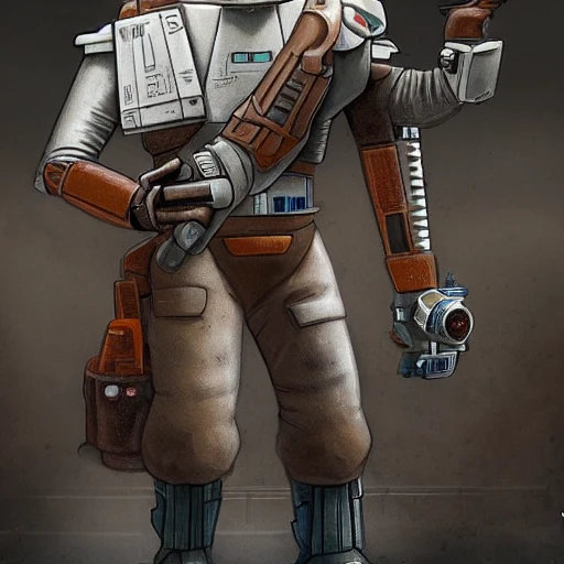 A Cerean mechanic from the Star Wars universe, with a rugged and practical appearance, standing proudly next to his sleek starship. The Cerean is captured in a posed and detailed shot, with his toolbelt and mechanical tools on full display. The image is captured with a Sony Alpha a7R III camera, with a medium telephoto lens and low ISO to capture the fine details and textures of the Cerean's hair and the metallic surfaces of the starship. The lighting is set up to mimic the bright and cool light of a museum exhibit, with soft, diffuse museum lights illuminating the scene. The final image is to be a high-definition, stylish masterpiece, with a 3:2 aspect ratio for a horizontal orientation. --ar 3:2