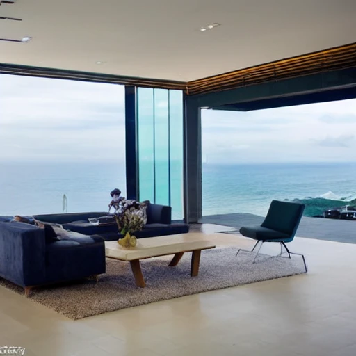 modern and fururista living room in lima with sea views