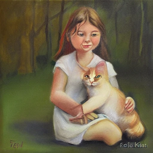 a little girl with fat cat by by Felicitas Kuhn