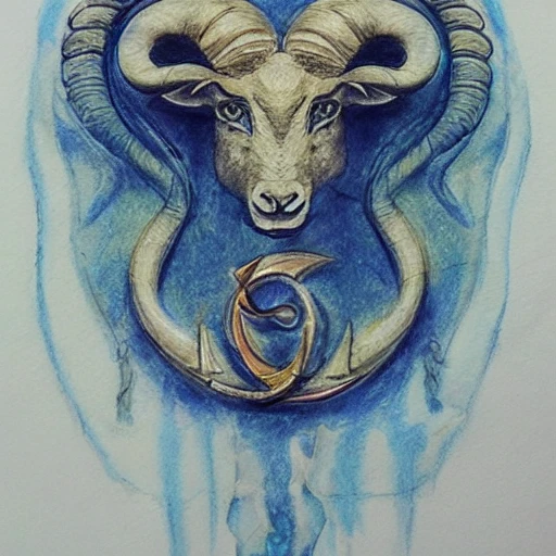 Pencil Sketch Aries zodiac sign Water Color 3D Arthub.ai