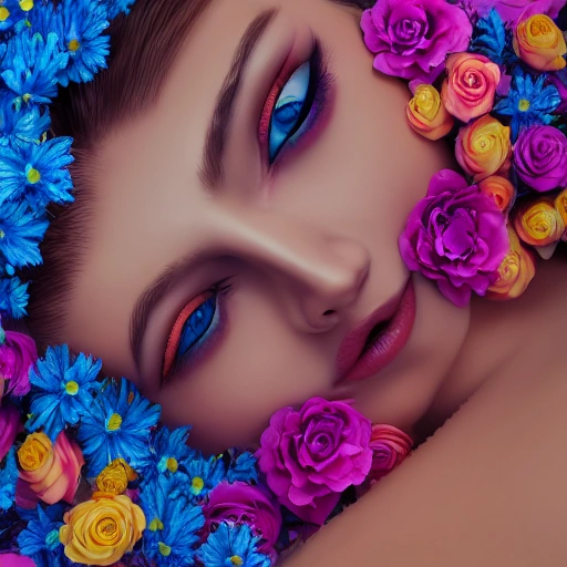 body shot, 1beautiful woman, pretty face, perfect naked, colorful flower patterns, detailed blue eyes, extremely detailed, intricate, olumetric lighting, hyper realistic, concept art, awarding winning photography, octane render