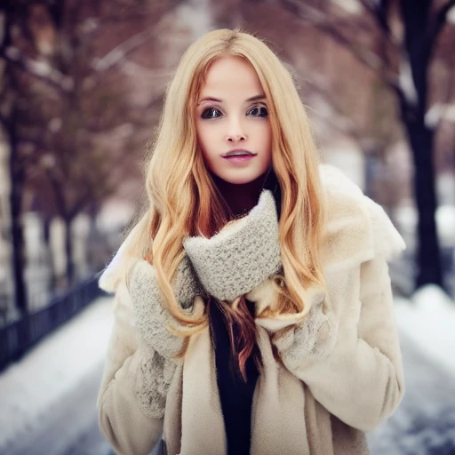 professional portrait photograph of young woman in winter clothi ...