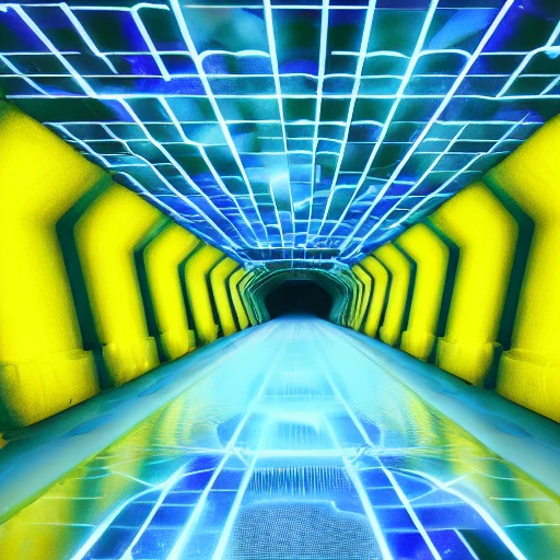  yellow and blue crystal galactic ambiance unknown place tunnel , full of details, smooth, bright sunshine，soft light atmosphere, light effect，vaporwave colorful, concept art, smooth, extremely sharp detail, finely tuned detail, ultra high definition, 8 k, unreal engine 5, ultra sharp focus, Trippy, 