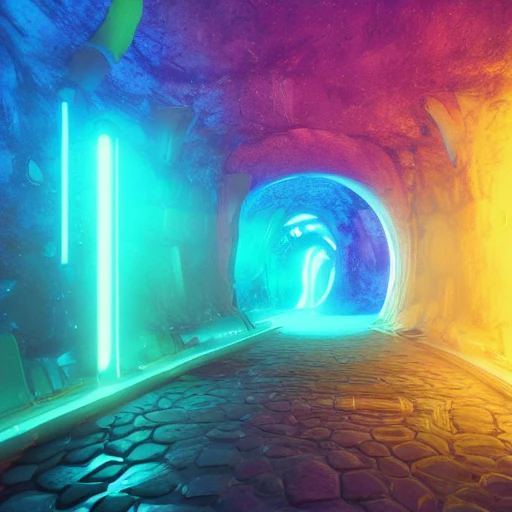  yellow and blue crystal galactic ambiance unknown place tunnel , full of details, smooth, bright sunshine，soft light atmosphere, light effect，vaporwave colorful, concept art, smooth, extremely sharp detail, finely tuned detail, ultra high definition, 8 k, unreal engine 5, ultra sharp focus, Trippy, 