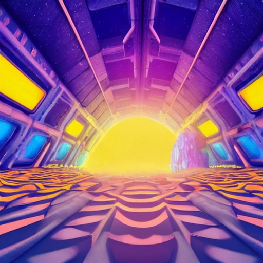  yellow and blue crystal galactic ambiance unknown place tunnel , full of details, smooth, bright sunshine，soft light atmosphere, light effect，vaporwave colorful, concept art, smooth, extremely sharp detail, finely tuned detail, ultra high definition, 8 k, unreal engine 5, ultra sharp focus, Trippy, , Cartoon