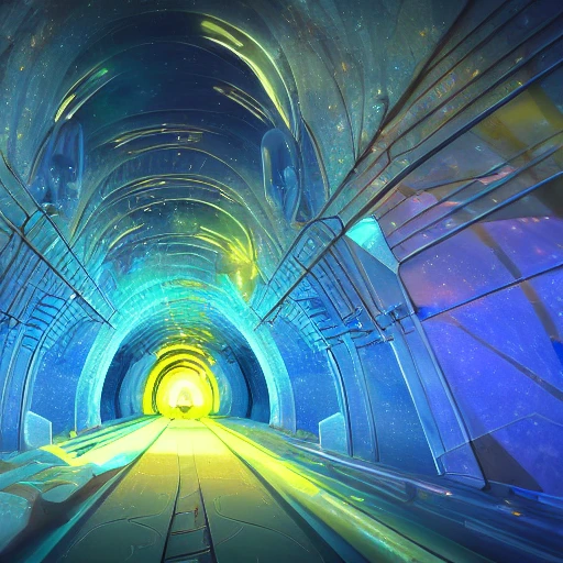  yellow and blue crystal galactic ambiance unknown place tunnel , full of details, smooth, bright sunshine，soft light atmosphere, light effect，vaporwave colorful, concept art, smooth, extremely sharp detail, finely tuned detail, ultra high definition, 8 k, unreal engine 5, ultra sharp focus, Trippy, , Cartoon, Cartoon