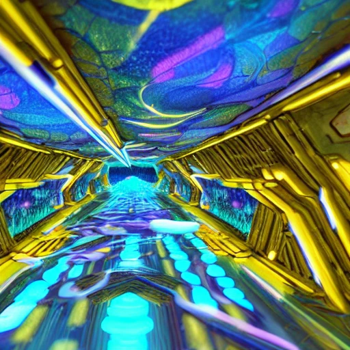  yellow and blue crystal galactic ambiance unknown place tunnel , full of details, smooth, bright sunshine，soft light atmosphere, light effect，vaporwave colorful, concept art, smooth, extremely sharp detail, finely tuned detail, ultra high definition, 8 k, unreal engine 5, ultra sharp focus, Trippy, , Cartoon, 