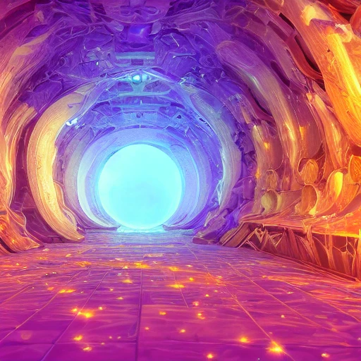  white and gold crystal galactic ambiance unknown place tunnel , full of details, smooth, bright sunshine，soft light atmosphere, light effect，vaporwave colorful, concept art, smooth, extremely sharp detail, finely tuned detail, ultra high definition, 8 k, unreal engine 5, ultra sharp focus, Trippy, , Cartoon, , 3D