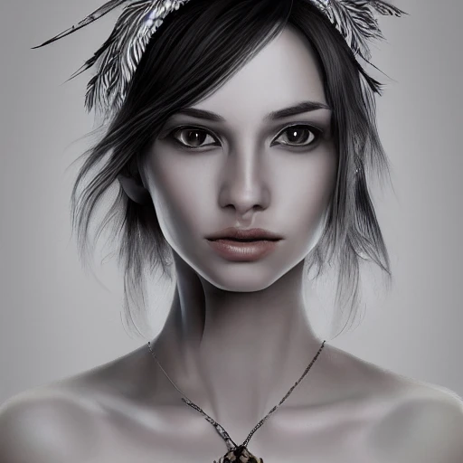 hyper realistic portrait of sexy girl, having a feather cap, a choker and luxurious necklaces, slender and slim, perfect naked breast, detailed eyes, coherent symmetrical face, digital art, perfect anatomy, hyper detailed, highly intricate, concept art, award winning photograph, rim lighting, sharp focus, 8k resolution wallpaper, smooth, denoise

