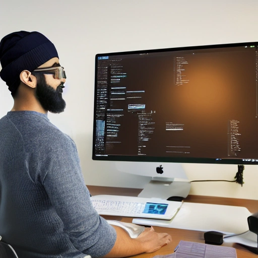 A bearded brown skin programmer with beanie working on his desk with multiple monitors, surreal, realistic, unreal engine 5, colorful, 3d, isometric, fantasy, sci-fi, architecture, web design, ui/ux, ui, ux