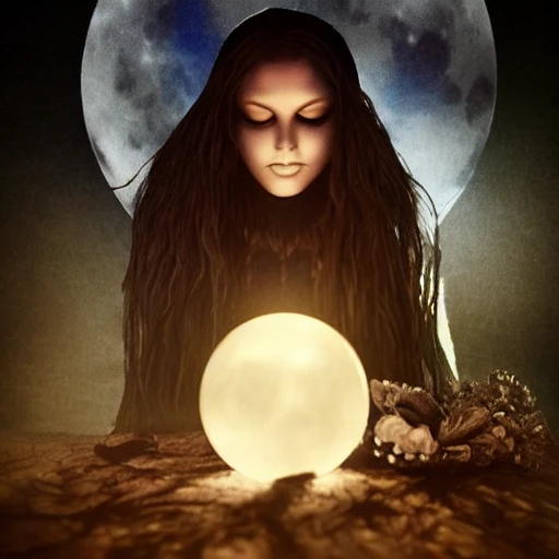 beautiful gothic witchy character under the moon and starlight, gazing into a crystal ball on a wood stand with a beautiful dreamscape inside, studio product photography, centered, super highly detailed, professional digital painting, artstation, concept art, smooth, sharp focus, extreme illustration, unreal engine 5, photorealism, beautiful, cinematic lighting, art by artgerm and rutkowski and alphonse mucha and loish and wlop 