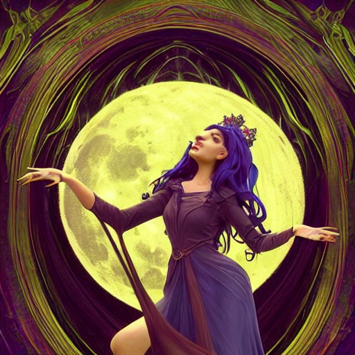 beautiful witch with long flowing hair under the moon gazing into crystal ball with a beautiful dreamscape inside, studio product photography, centered, super highly detailed, professional digital painting, artstation, concept art, smooth, sharp focus, extreme illustration, unreal engine 5, photorealism, beautiful, cinematic, art by artgerm and rutkowski and alphonse mucha and loish and wlop , fantasy