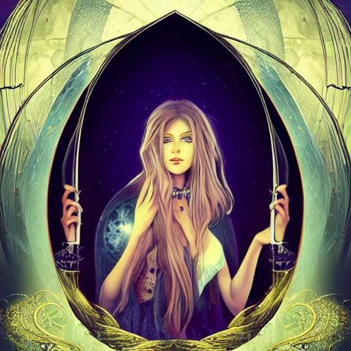 beautiful witch with long flowing hair under the moon gazing into crystal ball with a beautiful dreamscape inside, studio product photography, centered, super highly detailed, professional digital painting, artstation, concept art, smooth, sharp focus, extreme illustration, unreal engine 5, photorealism, beautiful, cinematic, art by artgerm and rutkowski and alphonse mucha and loish and wlop , fantasy