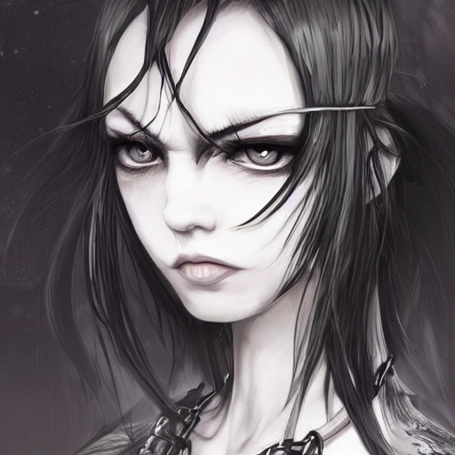 mdjrny-v4 style, artstation, pixiv, {{nordic dark fantasy warrior}}, simple solid color background, highly detailed, hyperrealistic full body portrait of fantasy villain, 30 years old woman, wearing jewelry, wearing a hair band, black hair, 1girl, gorgeous anime girl, illustrated, strong eye makeup, perfect anatomy, gothic, even lighting, perfect breasts, detailed eyes, serious look, sharp focus, beautiful detailed eyes, vibrant colors, colorful hair, strong colors, wide shoulders and strong arms, medieval leather robe, busty, looking at viewer, pov, {{in style of 2d Japanese RPG artwork}}, in style of hades the videogame,  very thick outlines, cartoony, {very blunt borders}, adult cartoon, character concept art,  by artgerm, morandi color scheme, artstation, by ilya kuvshinov, by wlop, comic book cover style