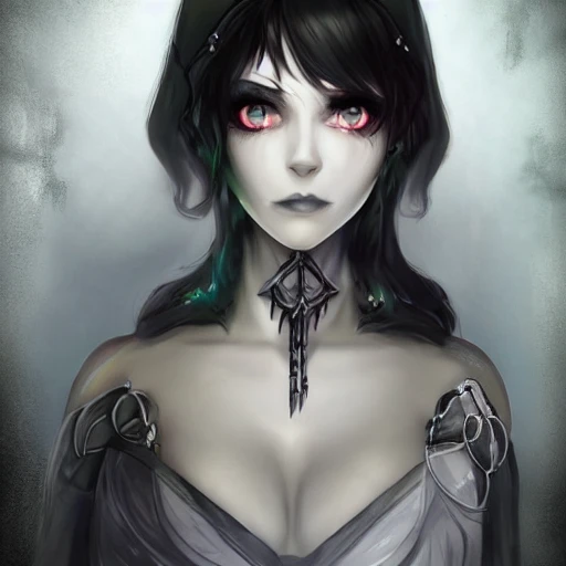 mdjrny-v4 style, artstation, pixiv, {{nordic dark fantasy druid lady}}, simple solid color background, highly detailed, hyperrealistic full body portrait of fantasy woman, 30 years old woman, wearing jewelry, black hair, 1girl, gorgeous anime girl, illustrated, strong eye makeup, perfect anatomy, gothic, even lighting, perfect breasts, detailed eyes, serious look, sharp focus, beautiful detailed eyes, vibrant colors, colorful hair, strong colors, wide shoulders and strong arms, medieval leather robe, busty, looking at viewer, pov, {{in style of 2d Japanese RPG artwork}}, in style of hades the videogame,  very thick outlines, cartoony, {very blunt borders}, adult cartoon, character concept art,  by artgerm, morandi color scheme, artstation, by ilya kuvshinov, by wlop, comic book cover style