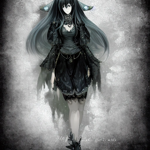 Dark fantasy elegance gothic anime girl witch