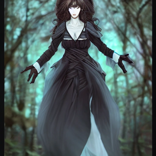 Dark fantasy elegance gothic anime girl witch