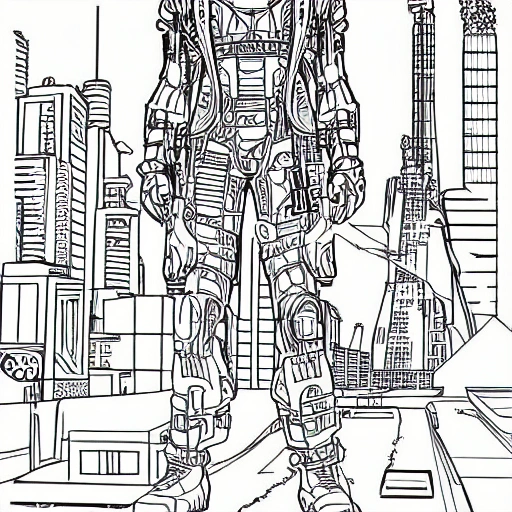 cyberpunk coloring book page, Cartoon