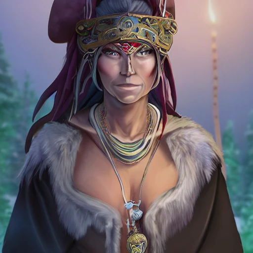 mdjrny-v4 style, artstation, pixiv, {{{fantasy rpg powerful dark shaman lady from lapland who knows magic}}}, simple solid color background, highly detailed, hyperrealistic full body portrait of elder tribal woman, wearing jewelry, wearing magic amulets, mysterious, knows magic, 1woman, gorgeous anime woman, illustrated, strong eye makeup, long dark natural hair, perfect anatomy, chubby body, medium breasts, perfect breasts, detailed eyes, sharp focus, beautiful eyes, strong colors, medieval traditional northern tribal robe, even lighting, fighting stance, simple solid background, {{in style of fire emblem the videogame}}, in style of hades the videogame, very thick black outlines, cartoony, in style of marvel comics, painted with ink, {very blunt borders}, adult cartoon, character concept art,  by HACCAN, by Kita Senri, by Suzuki Rika, by azu-taro, comic book cover style