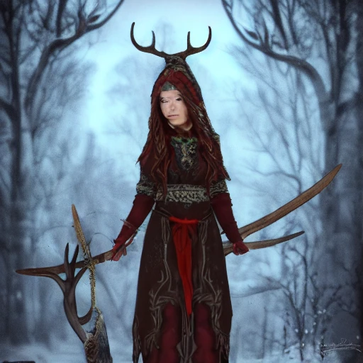 mdjrny-v4 style, artstation, pixiv, {{{dark fantasy rpg powerful dark mage from lapland}}}, simple solid color background, highly detailed, hyperrealistic full body portrait of female druid tribe leader from scandinavia, wearing jewelry and magic amulets made of small bones and antlers, {{wearing warm medieval clothing}}, magic, 1woman, gorgeous anime woman, illustrated, eye makeup, long dark natural hair, occultism, dark magic, perfect anatomy, detailed eyes, sharp focus, beautiful eyes, strong colors, even lighting, fighting stance, simple solid background, {{in style of fire emblem the videogame}}, in style of hades the videogame, very thick black outlines, cartoony, in style of marvel comics, painted with ink, {very blunt borders}, adult cartoon, character concept art,  by HACCAN, by Kita Senri, by Suzuki Rika, by azu-taro, comic book cover style