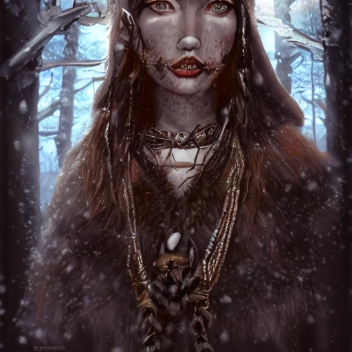 mdjrny-v4 style, artstation, pixiv, {{{dark fantasy rpg powerful dark mage from lapland}}}, simple solid color background, highly detailed, hyperrealistic full body portrait of female druid tribe leader from scandinavia, wearing jewelry and magic amulets made of small animal bones, {{wearing warm medieval clothing}}, heavy robe, light armor, magic, 1woman, gorgeous anime woman, illustrated, eye makeup, long dark natural hair, occultism, dark magic,  grim and gothic, medieval light armor, perfect anatomy, detailed eyes, sharp focus, beautiful eyes, strong colors, even lighting, fighting stance, simple solid background, {{in style of fire emblem the videogame}}, in style of hades the videogame, very thick black outlines, cartoony, in style of marvel comics, painted with ink, {very blunt borders}, adult cartoon, character concept art,  by HACCAN, by Kita Senri, by Suzuki Rika, by azu-taro, comic book cover style