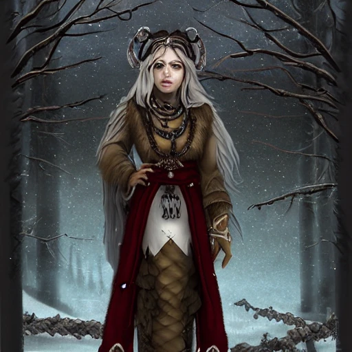 mdjrny-v4 style, artstation, pixiv, {{{dark fantasy rpg powerful dark mage from lapland}}}, simple solid color background, highly detailed, hyperrealistic full body portrait of female druid tribe leader from scandinavia, wearing jewelry and magic amulets made of small animal bones, {{wearing warm medieval clothing}}, heavy robe, light armor, magic, 1woman, gorgeous anime woman, illustrated, eye makeup, long dark natural hair, occultism, dark magic,  grim and gothic, medieval light armor, perfect anatomy, detailed eyes, sharp focus, beautiful eyes, strong colors, even lighting, fighting stance, simple solid background, {{in style of fire emblem the videogame}}, in style of hades the videogame, very thick black outlines, cartoony, in style of marvel comics, painted with ink, {very blunt borders}, adult cartoon, character concept art,  by HACCAN, by Kita Senri, by Suzuki Rika, by azu-taro, comic book cover style