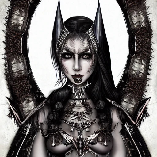 {{{dark fantasy devil's mistress}}}, highly detailed, {hyperrealistic upper body portrait of woman who knows dark magic}, occultism, mage, overflowing energy, wears tribal cloth made of animal leather and warm materials, grim and gothic, light medieval armor, 1woman, gorgeous anime woman, illustrated, long dark hair, strong body, wears jewelry made of small bones and antlers, mysterious look, sharp focus, elegant, no hat, no headgear, volumetric lighting, smooth, in style of hades videogame, thick black outlines, cartoony, art by artgerm, art station, character art