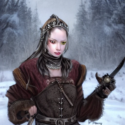 mdjrny-v4 style, artstation, pixiv, {{{dark fantasy rpg powerful ice mage from lapland}}}, simple solid color background, highly detailed, {{hyperrealistic full body portrait of young female hunter tribe leader from scandinavia}}, wearing jewelry, {{wearing warm medieval clothing}}, holding medieval hunter gear in her hands, medieval winter robe, llight armor, magic, 1woman, gorgeous anime woman, illustrated, eye makeup, long dark natural hair, occultism, dark magic,  grim and gothic, medieval light armor, perfect anatomy, detailed eyes, sharp focus, beautiful eyes, strong colors, even lighting, fighting stance, simple solid background, {{in style of fire emblem the videogame}}, in style of hades the videogame, very thick black outlines, cartoony, in style of marvel comics, painted with ink, {very blunt borders}, adult cartoon, character concept art,  by HACCAN, by Kita Senri, by Suzuki Rika, by azu-taro, comic book cover style